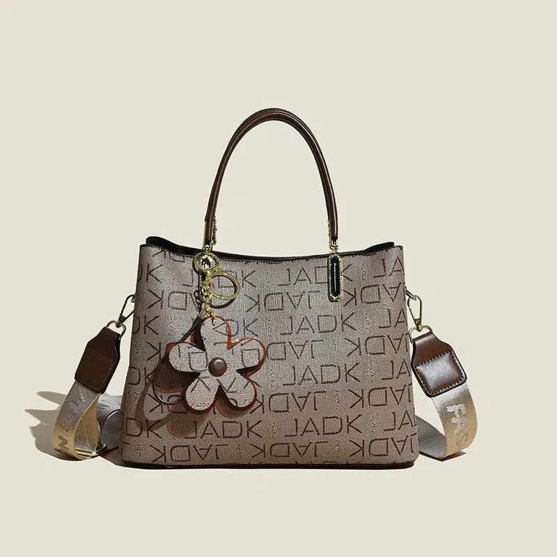 Women's PU Leather Handbag With Flower Pendant & Removable Shoulder Strap