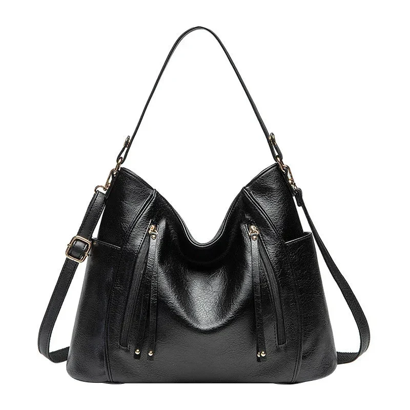 Fashionable Elegant Leather Handbag With Detachable Shoulder Strap