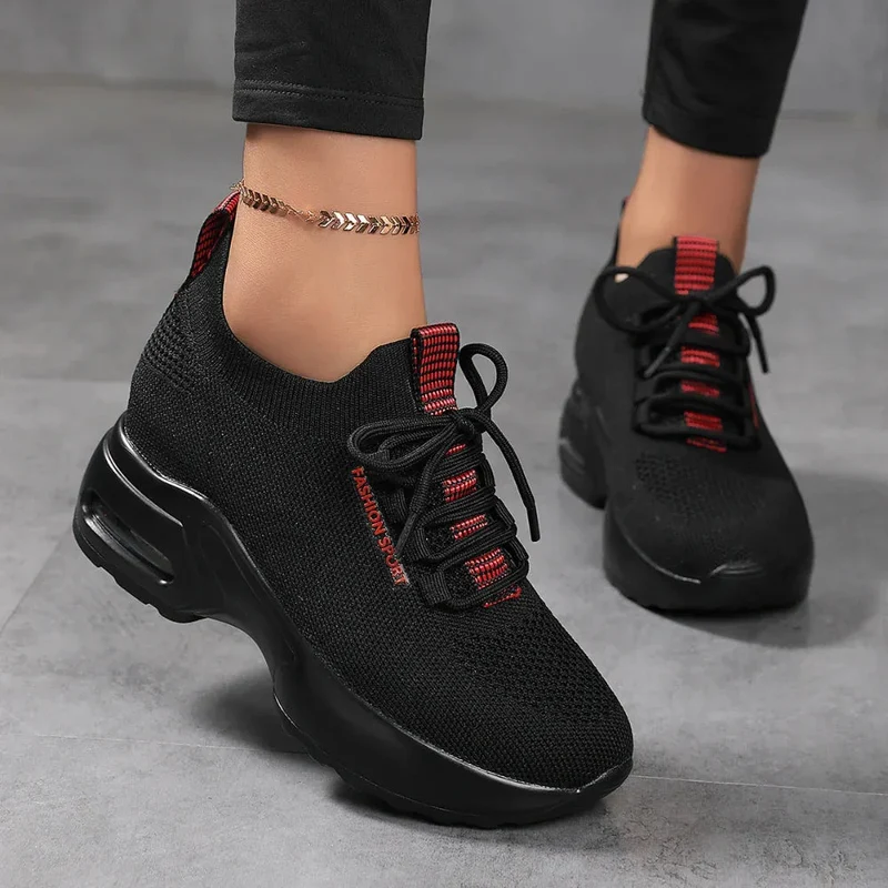 Flyknit Sneakers Summer Height Increasing Insole Women's Mesh Casual Shoes