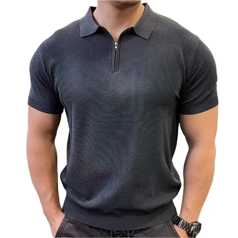 Summer Men's Casual Sports Zipper Polo Shirt