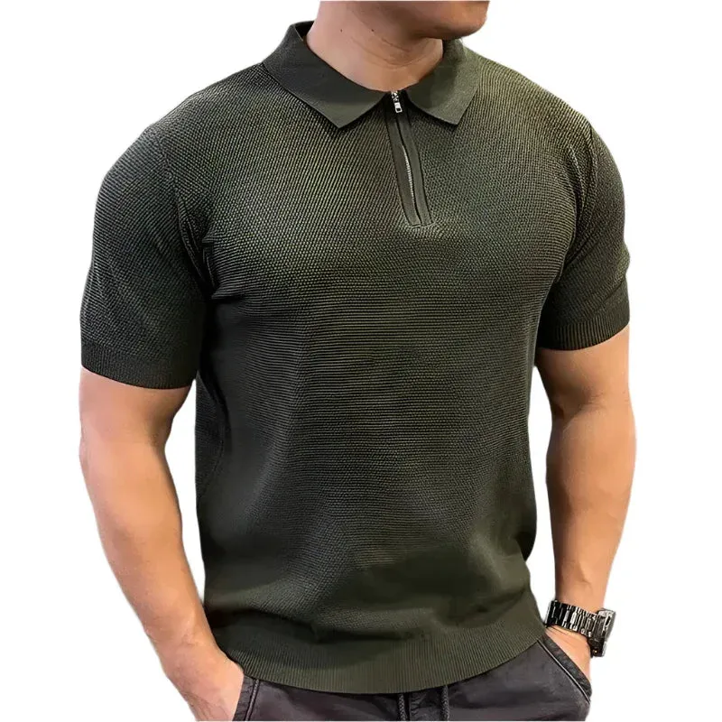 Summer Men's Casual Sports Zipper Polo Shirt