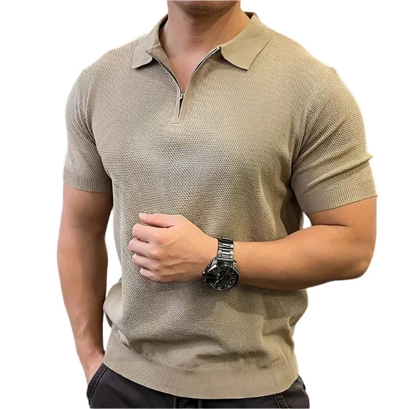 Summer Men's Casual Sports Zipper Polo Shirt