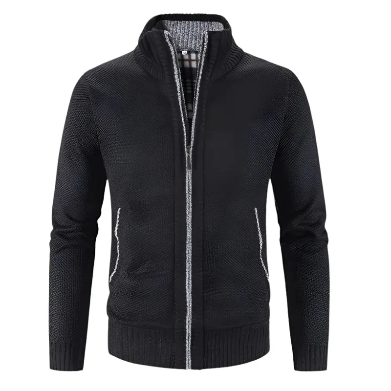Men's Solid Color Stand Collar Cardigan Sweater