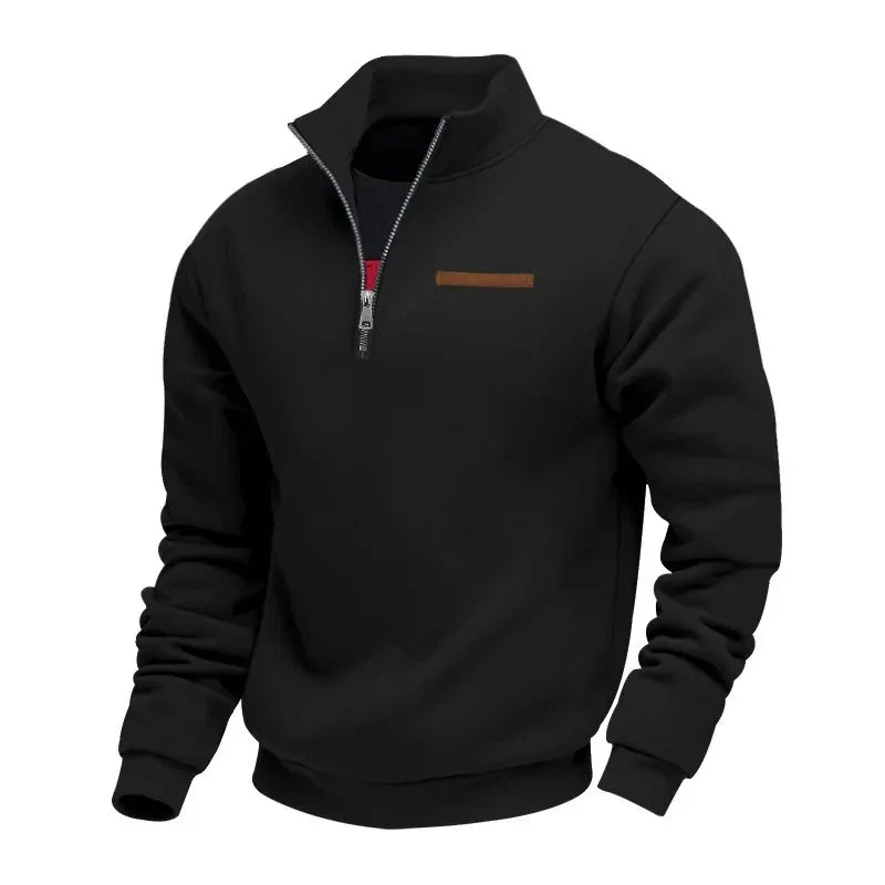 Fleece-Lined Mid-Length Zip-Up Loose-Fit Stand-Up Collar Casual Sweater