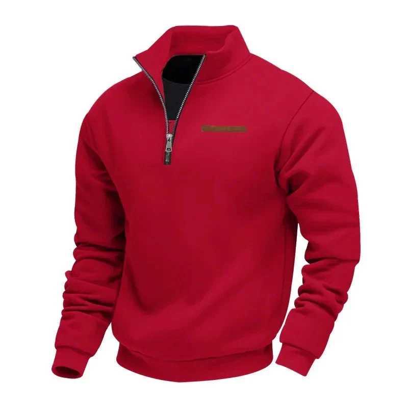 Fleece-Lined Mid-Length Zip-Up Loose-Fit Stand-Up Collar Casual Sweater