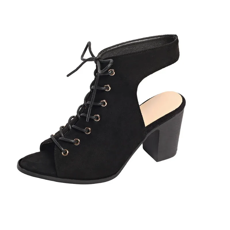Lace-Up Chunky Heel Sandals Summer Fashion Peep Toe Shoes For Women