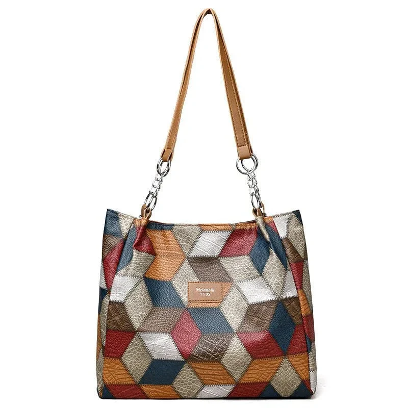 PU Leather Handbag With Geometric Pattern