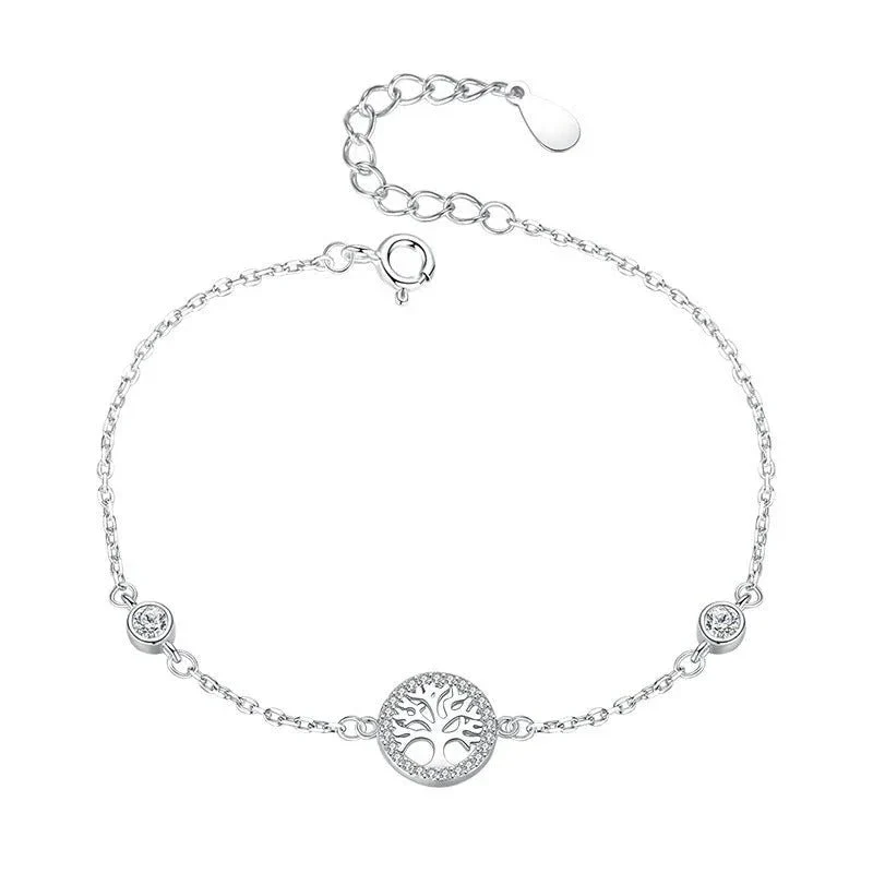 Women's Ladies Sterling Silver 925 Tree Of Life Bracelet Inlaid With Zircon