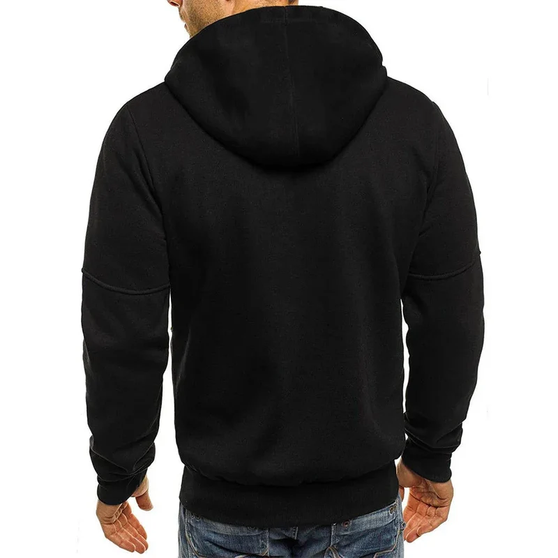 Men's Casual Zipper Hooded Sweater Solid Color Sports Fitness Cardigan Hoodie