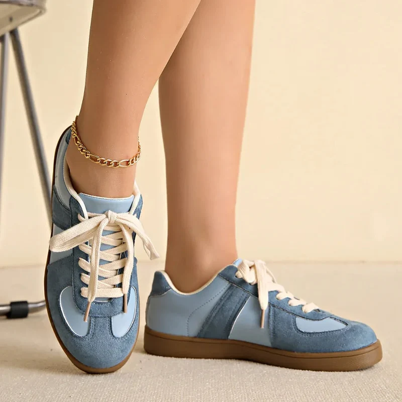 Round Toe All-Matching Lace-Up Flat Retro Low-Top Sports Sneakers