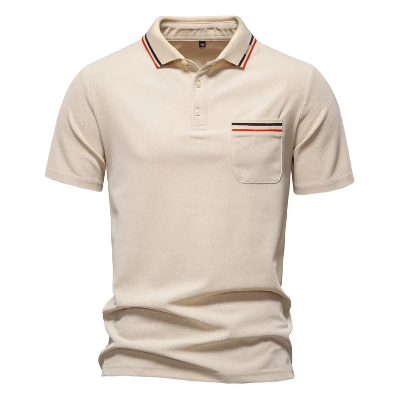 Short-Sleeved Polo Shirt Striped Lapel Business Casual Top Men