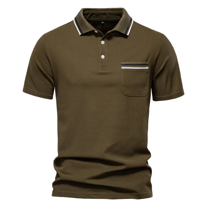 Short-Sleeved Polo Shirt Striped Lapel Business Casual Top Men