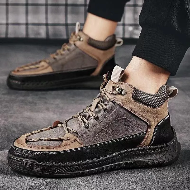 High-End Leather Shoes Versatile High-Top Martin Boots For Men