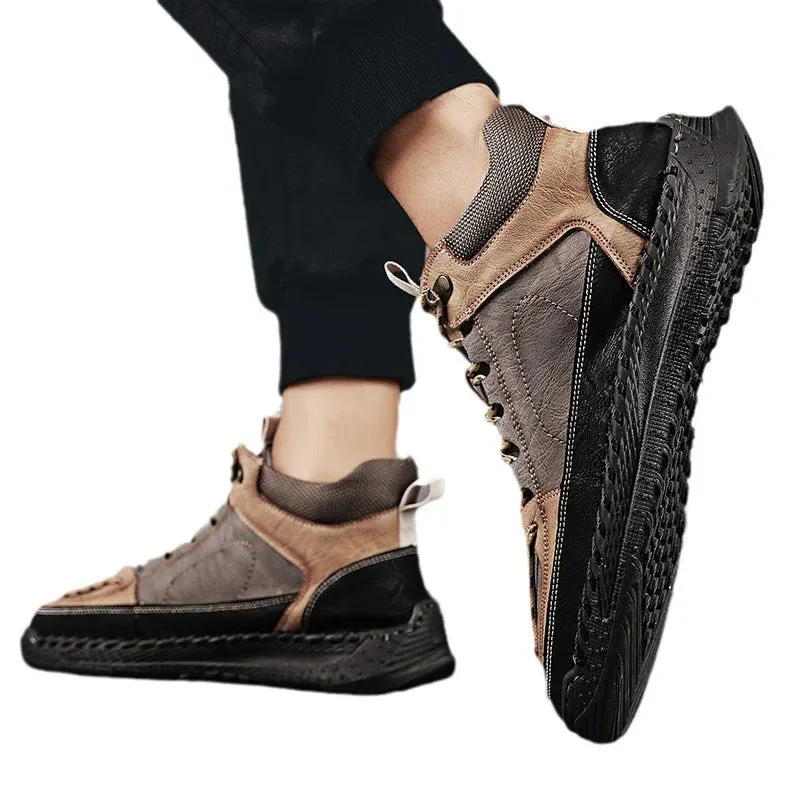 High-End Leather Shoes Versatile High-Top Martin Boots For Men