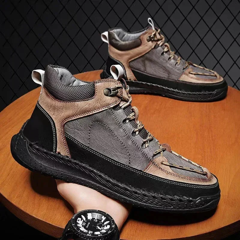 High-End Leather Shoes Versatile High-Top Martin Boots For Men