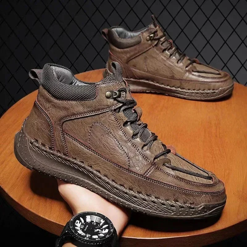 High-End Leather Shoes Versatile High-Top Martin Boots For Men