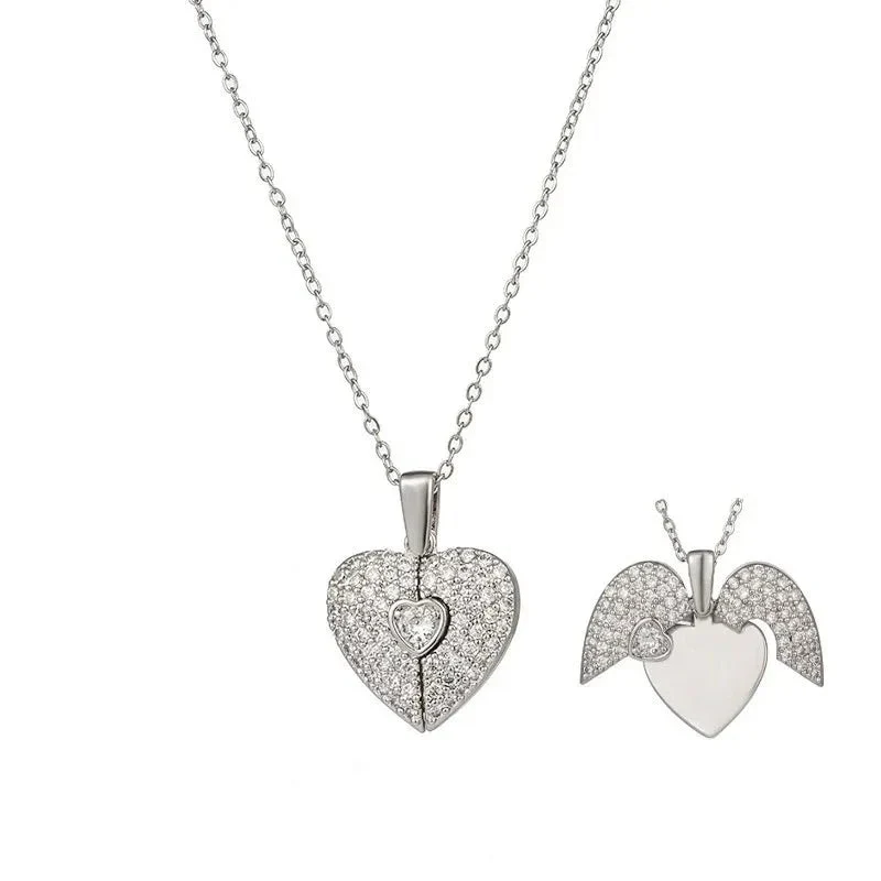 Women's Heart Opening And Closing Necklace Wings Pendant Clavicle Chain Jewelry