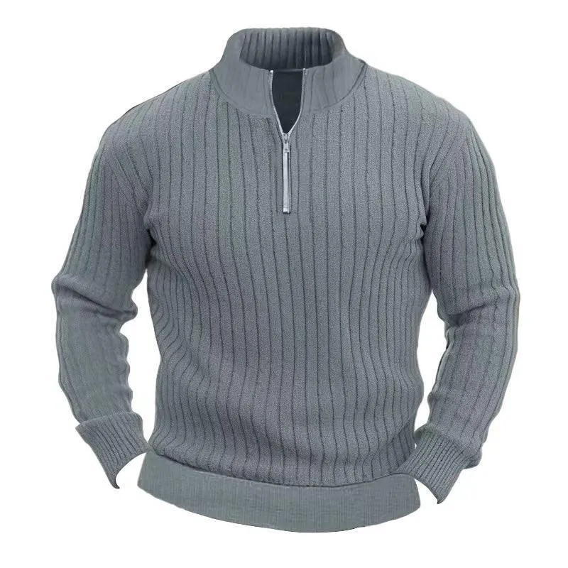 Leisure Pullover Solid Color Stand Collar Long Sleeve Men's Sweaters