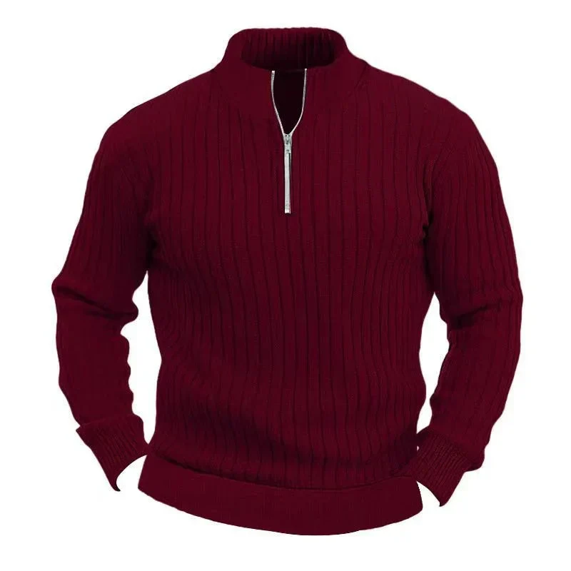 Leisure Pullover Solid Color Stand Collar Long Sleeve Men's Sweaters
