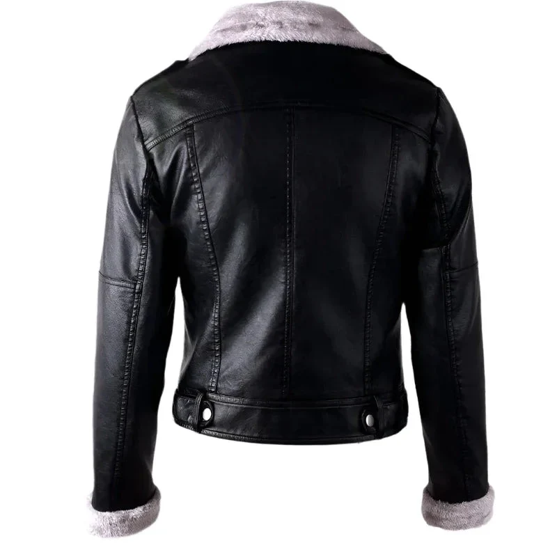 PU Leather & Velvet Jacket For Women