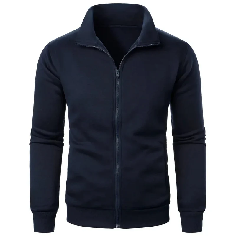 Stand Collar Cardigan Zipper Fleece Thickened Sweater Threaded Cuff Casual Sweatshirt