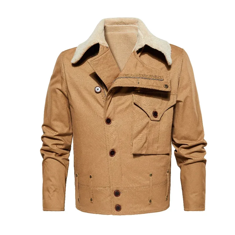 Thickened Work Jacket With Multiple Pockets Autumn & Winter Warm Outerwear For Men