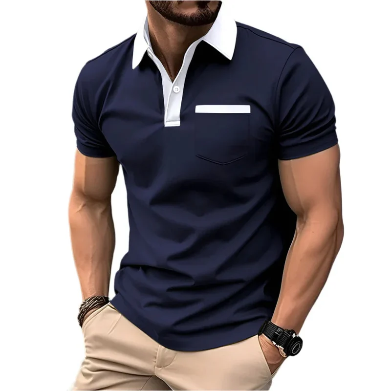 Fashionable Slim Pocket Short-Sleeved T-Shirt Polo Shirt Men Clothing