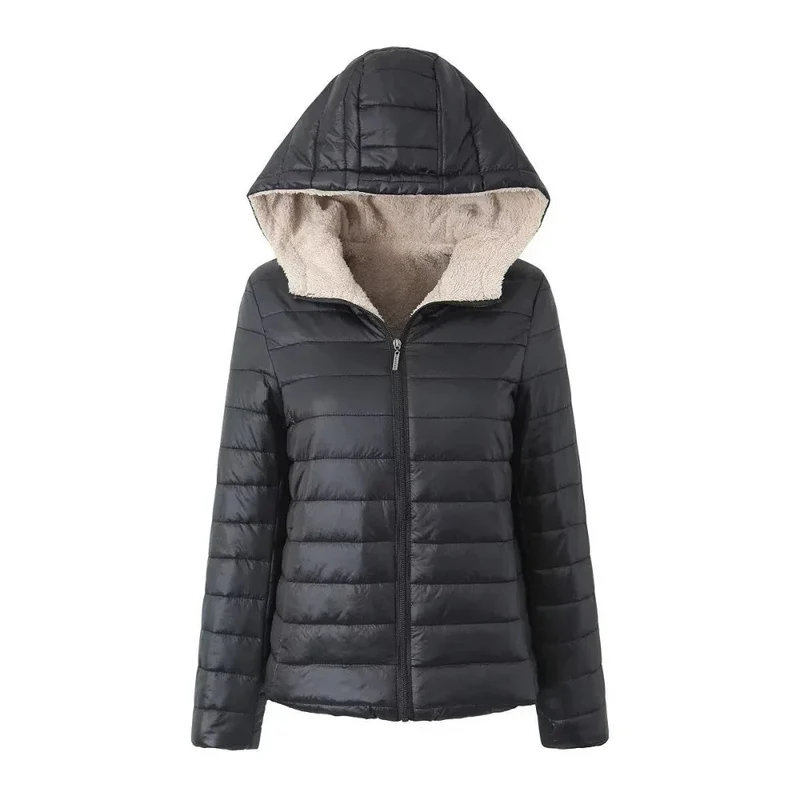 Women's Short Velvet Loose Hooded Cotton Warm Winter Jacket