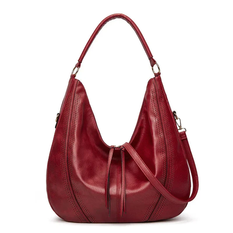 Trendy Retro Large Capacity Tote Shoulder Bag Tassel Hollow One-Shoulder Bag Women's Handbag