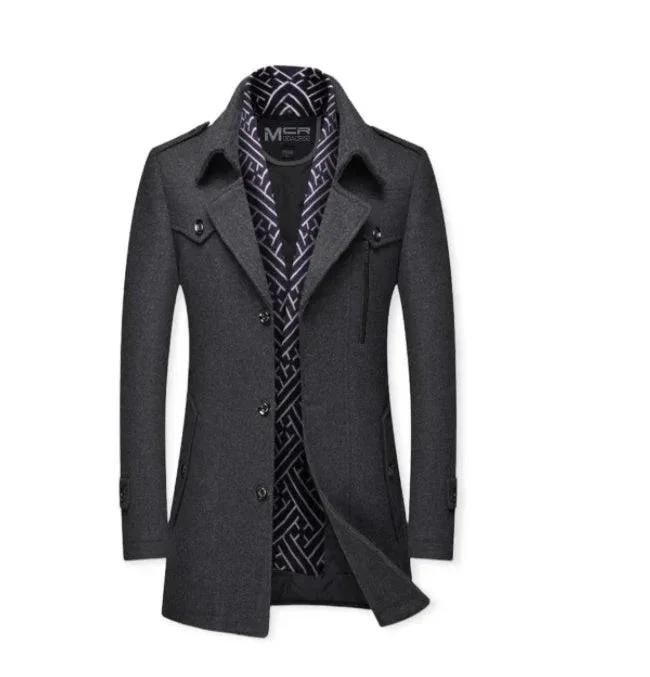 Men's Thickened Scarf Collar Winter & Autumn Polyester Coat
