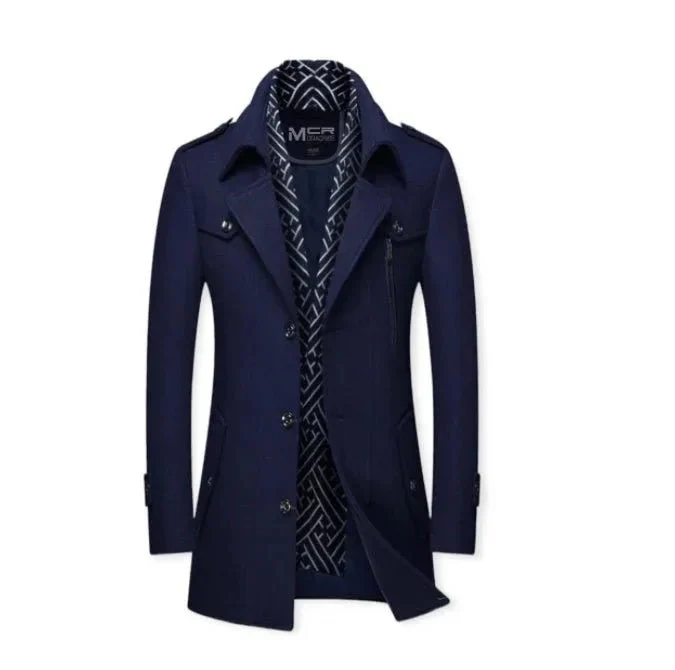 Men's Thickened Scarf Collar Winter & Autumn Polyester Coat