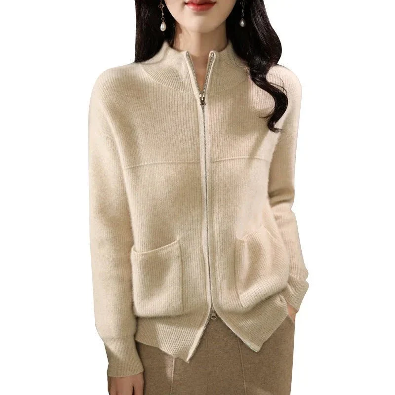 Women's Solid Color Loose Fit Sweater With Pockets