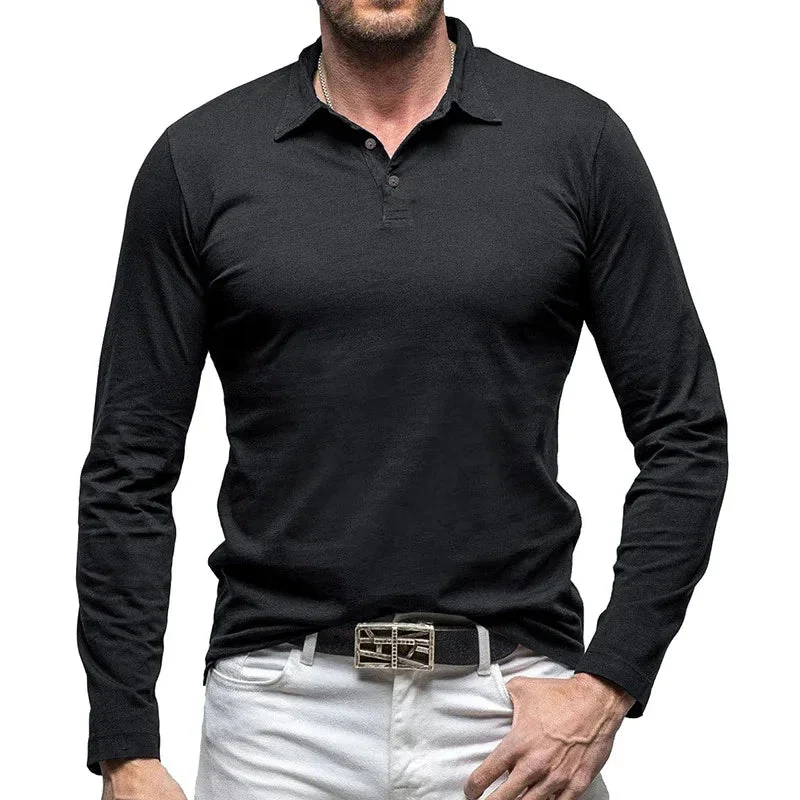 Retro Polo Shirt With Long Sleeves For Men