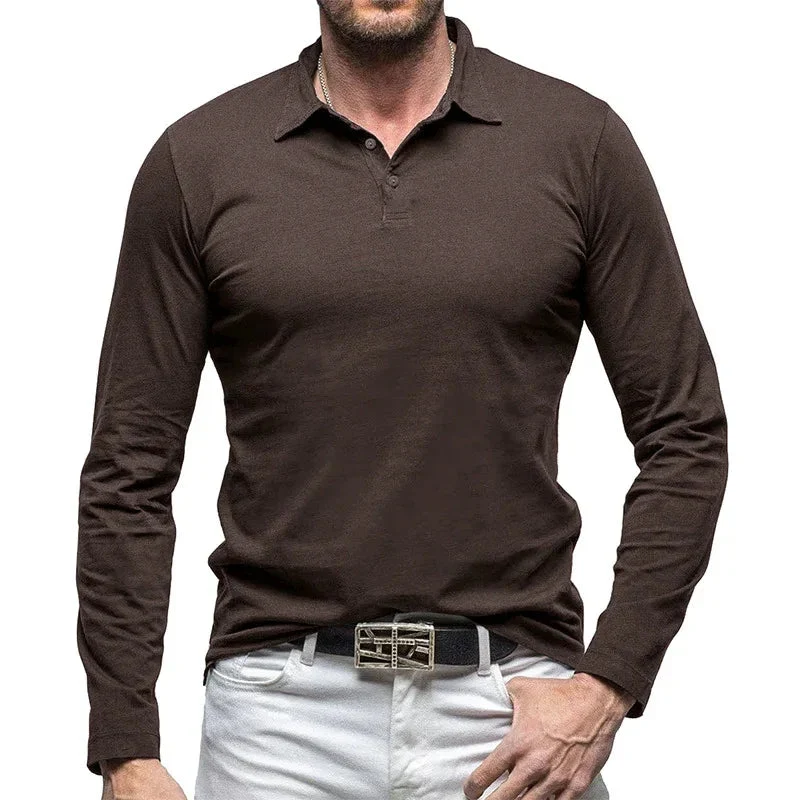 Retro Polo Shirt With Long Sleeves For Men