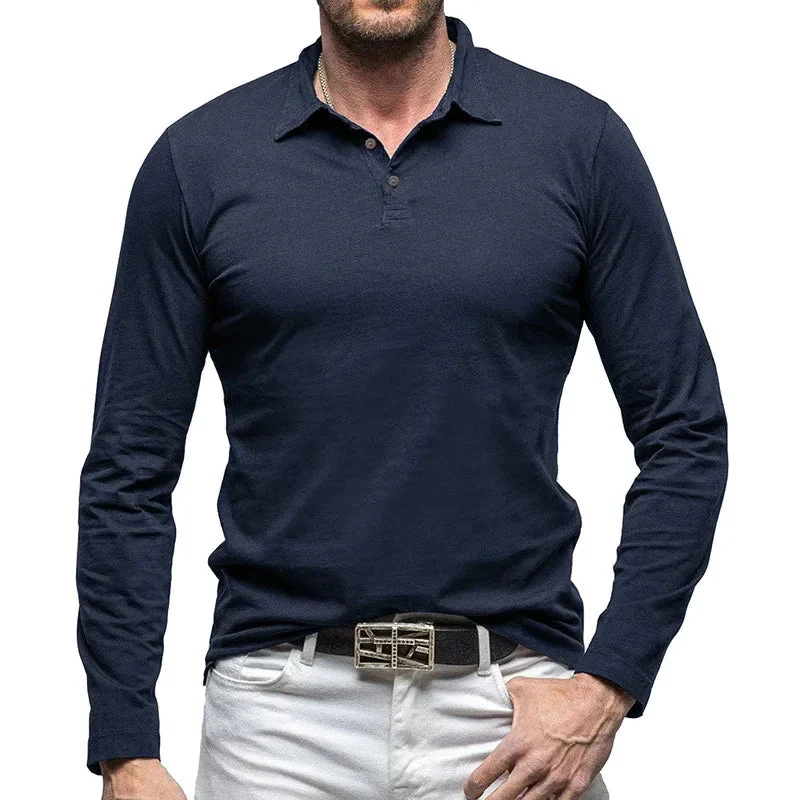 Retro Polo Shirt With Long Sleeves For Men