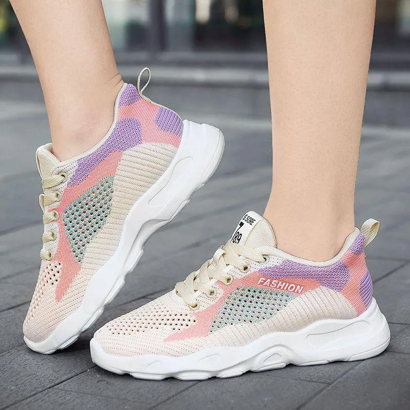 Casual Lace-Up Sneakers Women Versatile Breathable Lightweight Walking Running Shoes