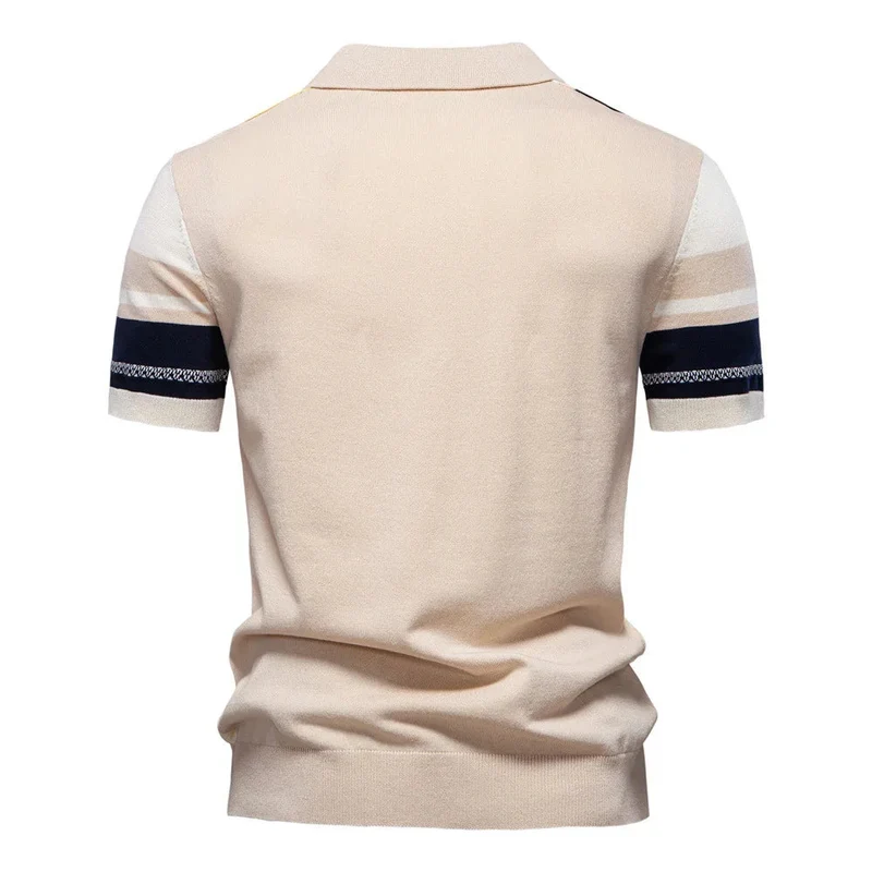 Men's Knitted Striped Short Sleeve Polo Shirt
