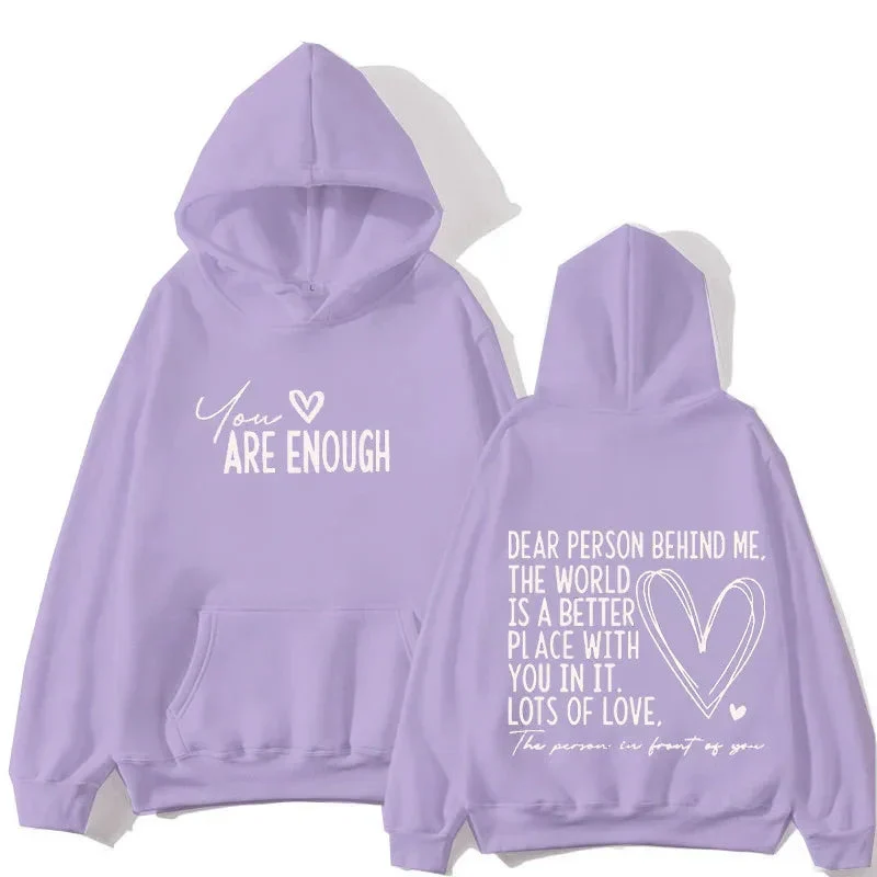 YOU ARE ENOUGH Inspirational Quote Women's Lettered Casual Hoodie