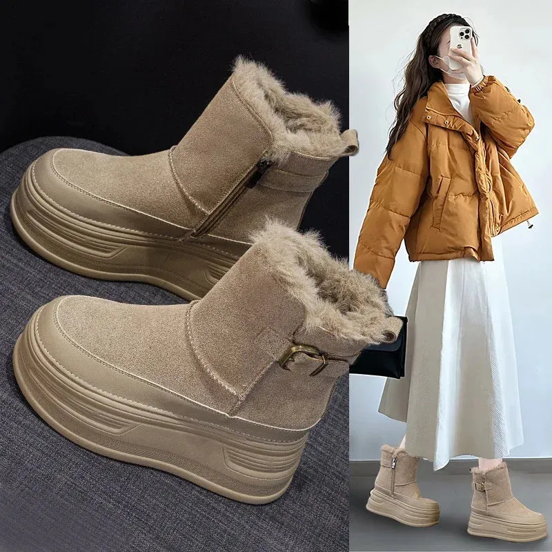 Thick-Soled Height Increasing Shoes Cold-Proof And Fur-Lined Leisure Warm Women's Boots