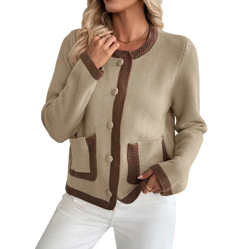 Contrast Color Knitted Cardigan Women's Sweater