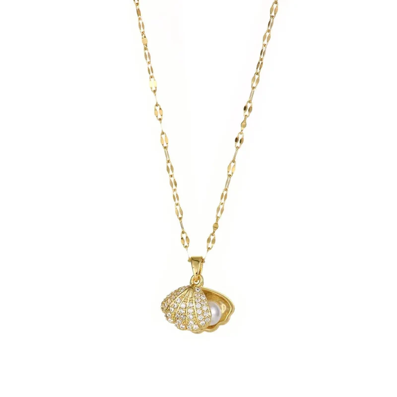 Shell Pearl Necklace With Rhinestones Female Zircon Temperament Personality Jewelry For Women