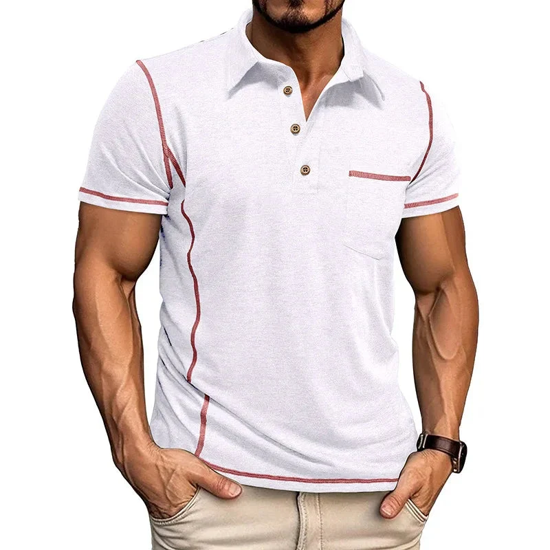 Short-Sleeved Lapel T-Shirt With Chest Pocket