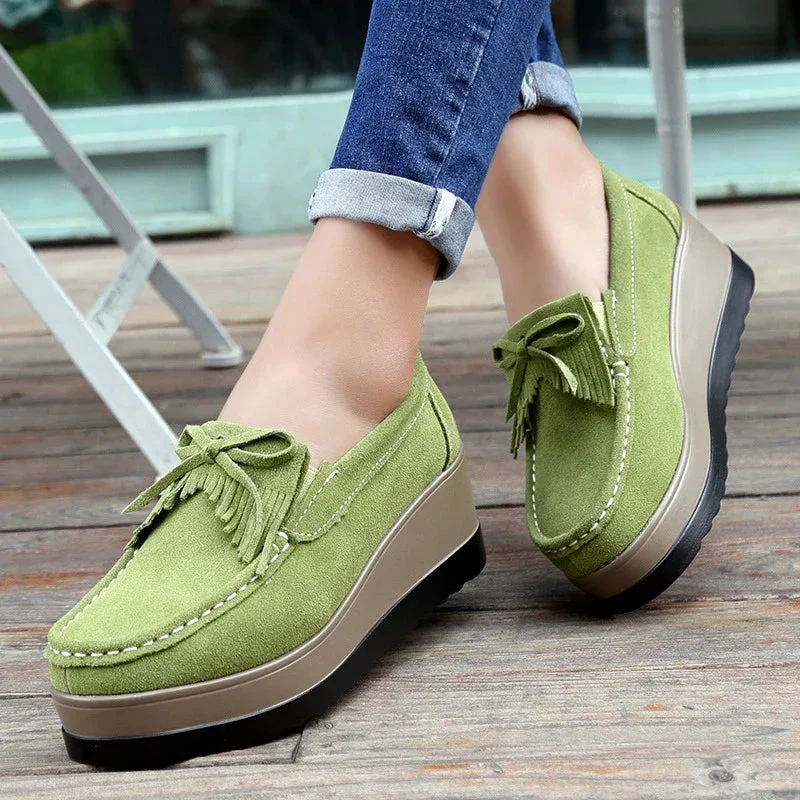 Tassel Bow Design Fashion Thick Bottom Slip On Shoes For Women