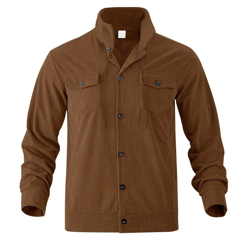 Simple Versatile Multi-Pocket Long Sleeve Stand-Up Collar Jacket Men's Clothing
