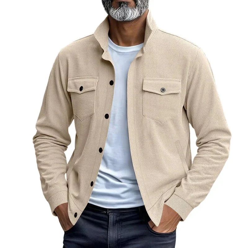 Simple Versatile Multi-Pocket Long Sleeve Stand-Up Collar Jacket Men's Clothing