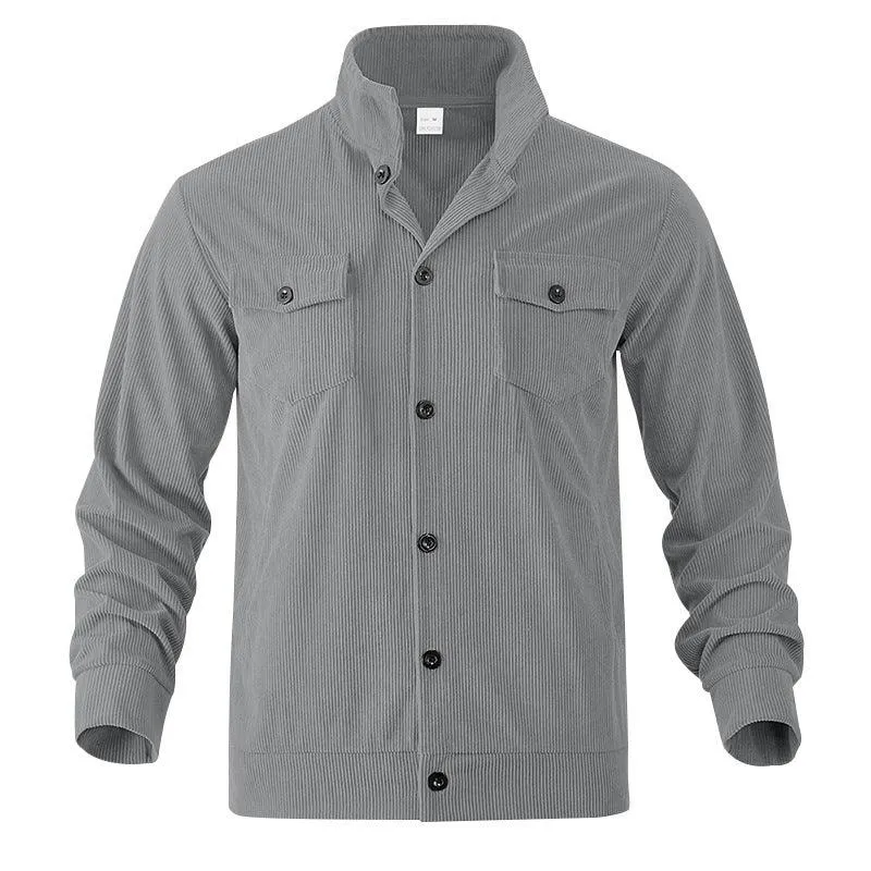 Simple Versatile Multi-Pocket Long Sleeve Stand-Up Collar Jacket Men's Clothing