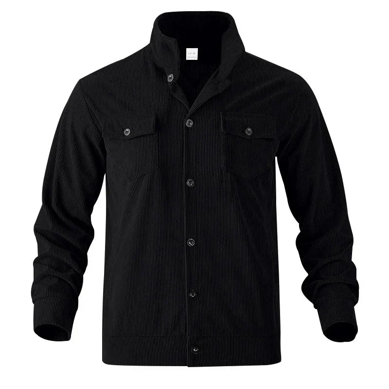 Simple Versatile Multi-Pocket Long Sleeve Stand-Up Collar Jacket Men's Clothing