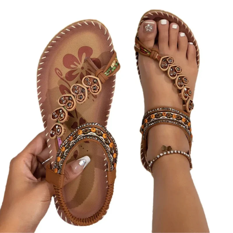Bohemian Style Women's Shoes Flat Sandals Beaded
