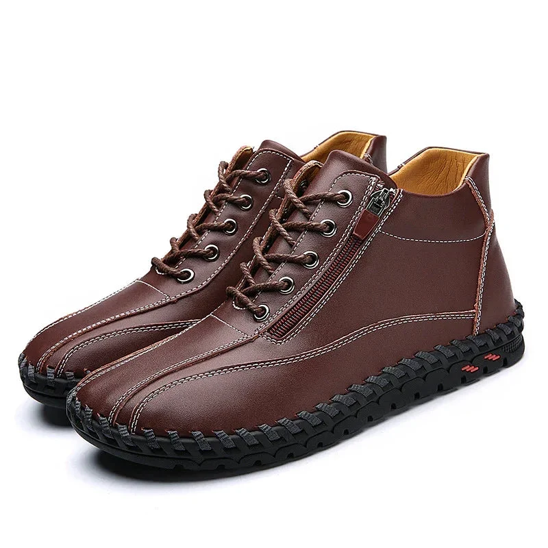 Autumn And Winter Mid-Top Men's Work Shoes With Side Zipper