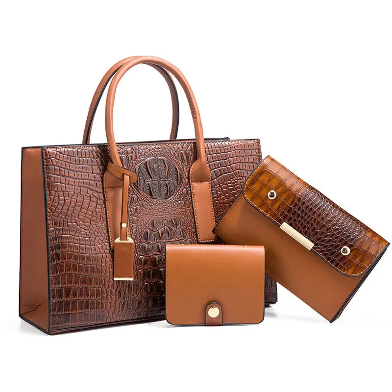 Women's Handbag PU Leather Shoulder Bag Three-Piece Set